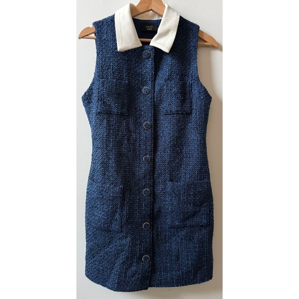 VICI prim elegance collared tweed mini dress women's size M - Picture 3 of 8